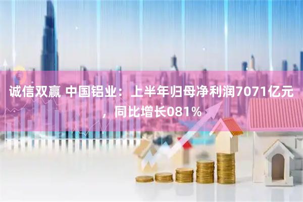诚信双赢 中国铝业：上半年归母净利润7071亿元，同比增长081%