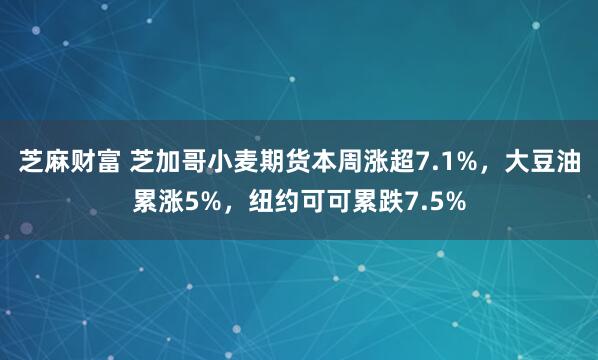 芝麻财富 芝加哥小麦期货本周涨超7.1%，大豆油累涨5%，纽约可可累跌7.5%